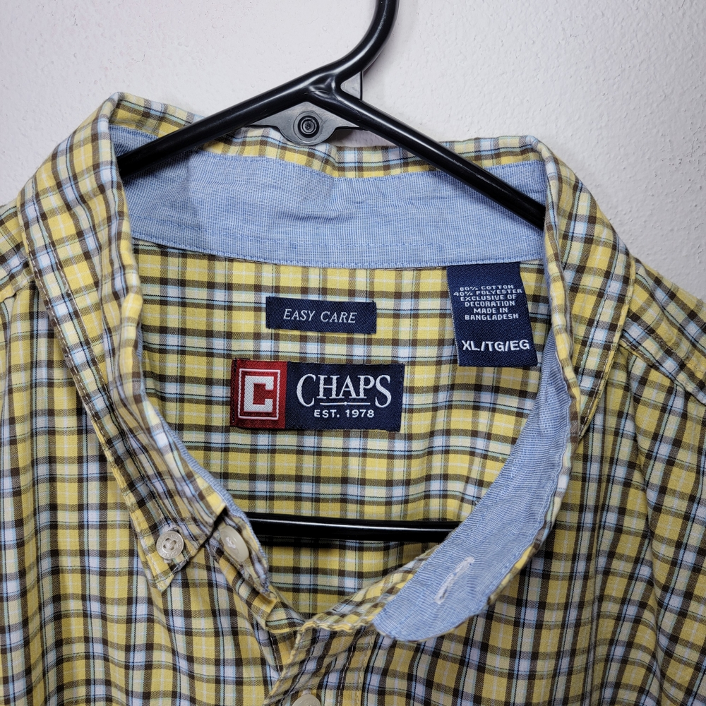 Chaps Men's Button-Down Shirt Yellow and Blue Check Size XXL - Picture 3 of 8